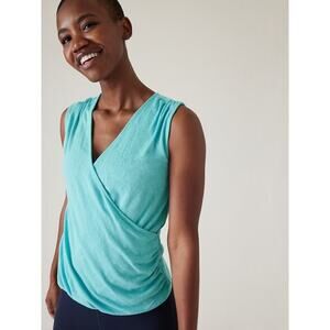 New Athleta Breezy Wrap Tank Top Turquoise Blue V Neck Size XS  Athleisure